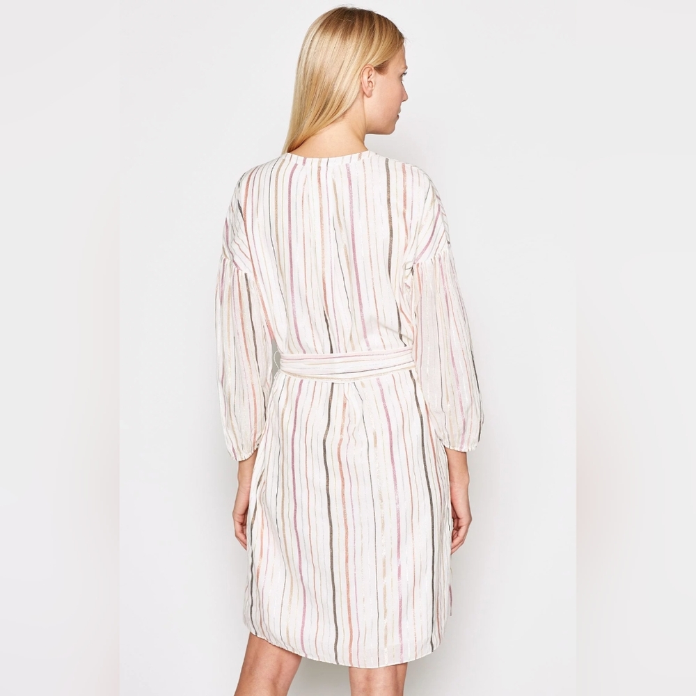 New JOIE "SEMRA" PORCELAIN METALLIC STRIPED BELTED TUNIC DRESS SIZE MED - Picture 5 of 14